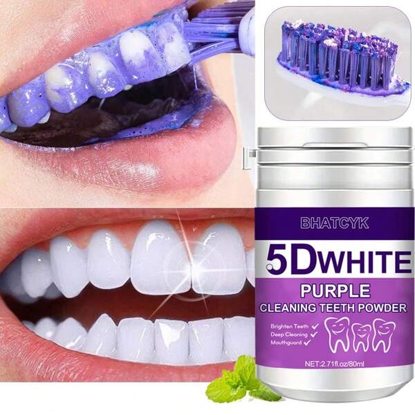 BHATCYK 1pc 5D WHITE Purple Teeth Cleaning Powder, Teeth Whitening ,Teeth Polishing Tooth Deep CleaningPowder,Tooth Cleaning Powder For Daily Life.Travel,Teeth Polishing Tooth Deep CleaningPowder,Tooth Cleaning Powder For Daily Life.Travel