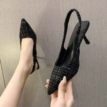 Francés pequeño perfume estilo de tacón alto Baotou sandalias femeninas nuevo verano tacón cabeza puntiaguda sobrepié zapatos individuales - Negro - Ver 3