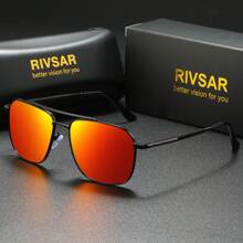 RIVSAR 男士偏光方形双桥复古太阳镜，户外运动骑行驾驶钓鱼眼镜带盒，礼盒适合夏季海滩度假、户外、旅行 - 多色 - 查看 4