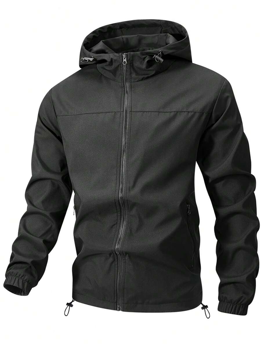 Men's Breathable, Wind-Resistant, Casual, Outdoor Loose Lightweight Zip-Up Hooded Jacket, Spring/Autumn - Black - View 1