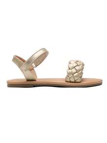 Girls Sandals Classic Open Toe Braided Flat Sandals Summer Dress Shoes - Gold - View 6