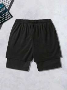 Coor Banquet Beer Shorts Men's Cross & Letter Print 2 In 1 Drawstring Waist Shorts, Loose Casual Pocket Track Shorts For Summer, Fashion Men's Bottoms For Daily Wear - màu đen - Xem 2
