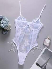 Women's Lingerie Set, Sexy Lace Embroidery Print Bodysuit One-Piece Suit For Honeymoon Wedding Anniversaries - 白色 - 查看 2