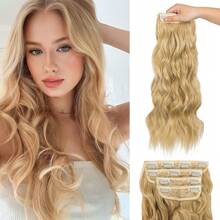 EAVIN GARY Clip In Long Wavy 30% Human Hair Mix Synthetic Hair Extension 24 Inch Black 4PCS Thick Hairpieces Fiber Double Weft Hair For Women