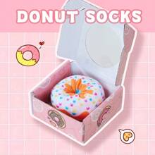1/2/3/4 pares de calcetines de mujer con estampado creativo de donas gourmet, calcetines divertidos, regalos personalizados para el Día de San Valentín, calcetines artísticos, aptos para primavera y verano, cómodos y transpirables, para uso en días festivos, unisex.