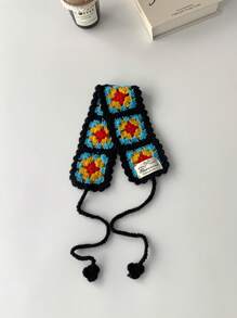 1pc Floral Crochet Knitted Headband, Spring & Summer Ins Style Decorative Headband, Handmade Woven Contrast Color Retro Floral Hair Band, Sweet Knitted Headscarf,Hair Accessories,Turban Headband, Hairband