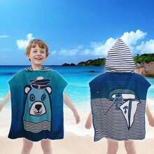 1 件儿童连帽浴巾斗篷，速干吸水长袍斗篷，方便更换，男女通用可爱花卉设计，适合海滩、泳池、度假 - 多色[1件] - 查看 11