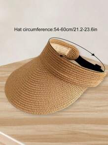 1 件装时尚女士宽边草编太阳帽可卷起折叠夏季沙滩太阳帽