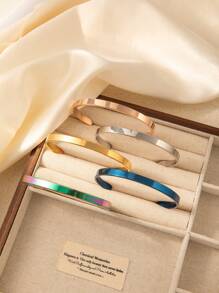 女士开放式时尚简约珠宝，2025 年热销不锈钢无标记手链，适合男士和女士，聚会和礼物 - 開口手鐲 - 查看 10