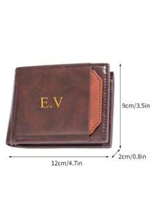 Personalized Customized Name Amber Pattern Initials Faux Leather Men's Vintage Style Wallet Business Casual Short Bifold With Card Slots For Travel Hiking And Everyday Use