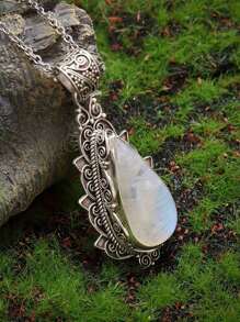 1PC New Fashion Moonstone Teardrop Box Pendant Necklace Stylish Everyday Jewelry Gift