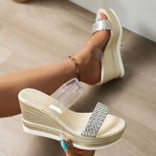 Women's Waterproof Chunky Heel Sandals, Non-Slip Transparent Strap Thick Bottom Strap Slides, Summer Fashion