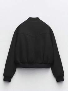 OUTTA BOX Single-Breasted Pocket Long Sleeve Stand Collar Drop Shoulder Solid Color Wool Blend Baseball Jacket, Fashionable & Elegant Casual Suitable For Home, Daily Wear, Party, Autumn/Winter, Christmas, New Year