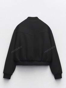 OUTTA BOX Women's Spring/Autumn Long Sleeve Single-Breasted Casual Wool Blend Baseball Jacket