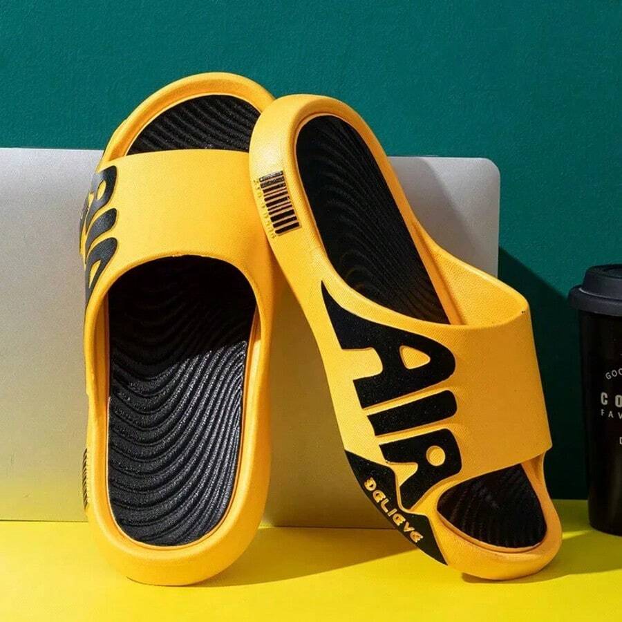 Men's Slippers Mute EVA Soft Outdoor Beach Slides Flat Unisex Slippers Non-Slip Soft Flip Flops Male Thick Sole Anti-Slip Shoes - 黃色 - 查看 1
