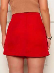 WYZ - Short Tailored Skirt With High Waist And Back Zipper - Đỏ - Xem 2