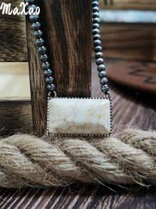 Vintage European & American Bohemian Style Turquoise Necklace For Women, Suitable For Party, Travel, Gift For Festivals & Anniversaries. Please Share Photo Review If You Like The Product.