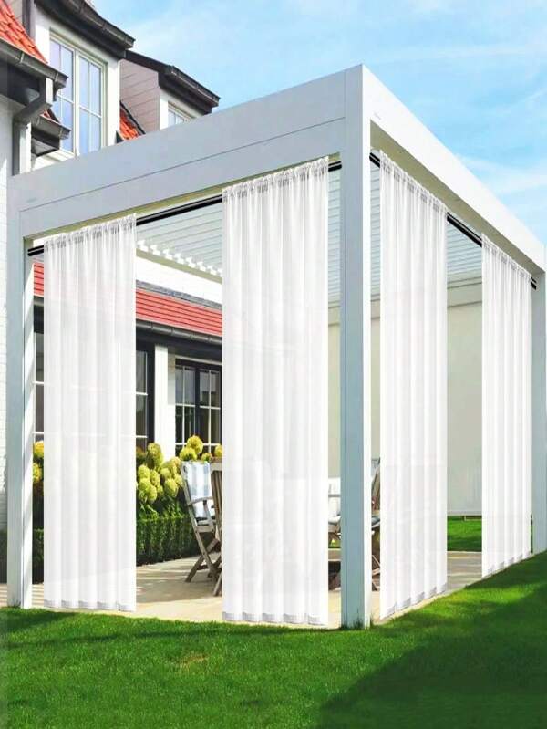 4 Panels Voile Sheer Transparent Outdoor Curtains, Rod Pocket Curtains For Front Porch, Gazebo, Pergola, Backyard Decoration