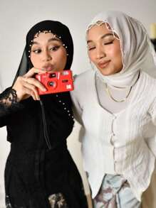 1 pièce Foulard hijab en mousseline de soie pour femmes avec décoration de chaîne en dentelle perlée pour mariage, festival, fête