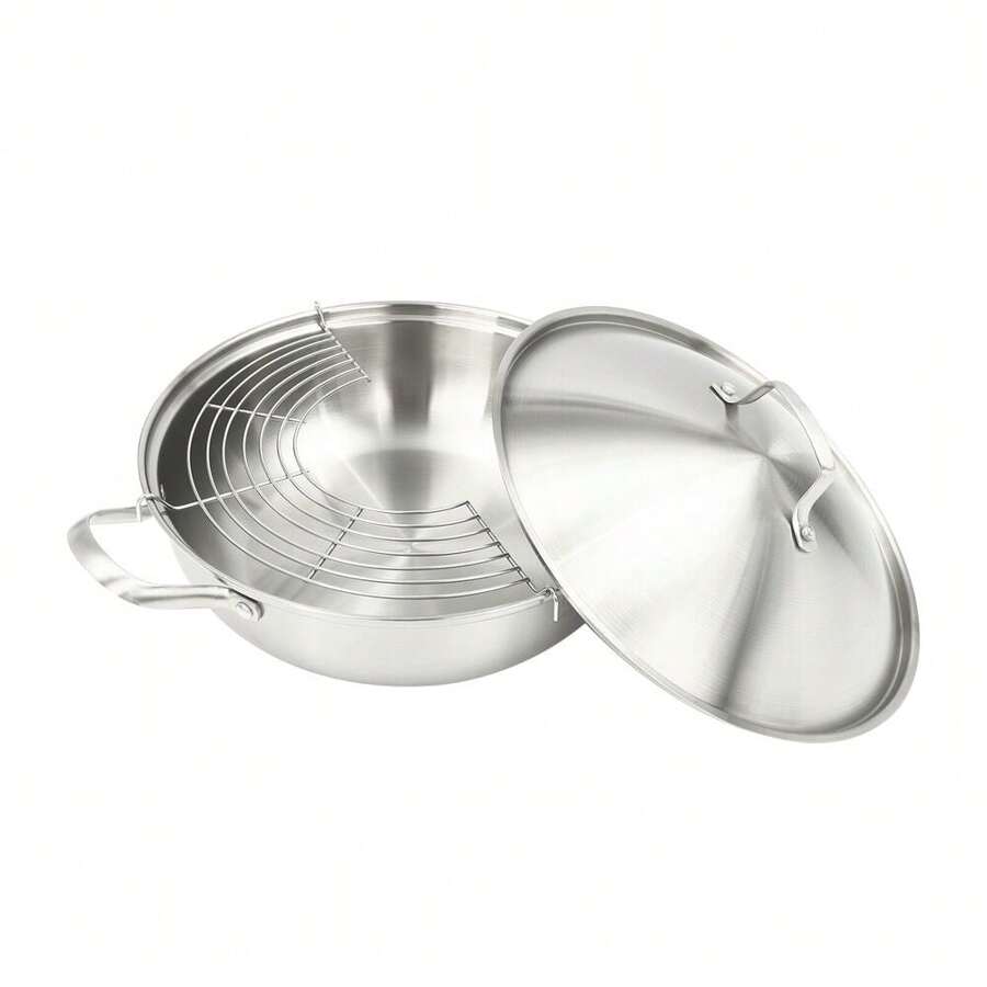 32CM STAINLESS STEEL ROASTING TRAY PAN SET LID OVAL KITCHEN COOKING BAKING NEW - 1 - View 1