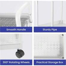 Storage Rack Storage Trolley Cart On Wheels Bathroom Storage With Handle Kitchen Storage Utility Cart Space Rack Space-Saving Mobile Shelving Organizer (White) (3-Tier) - 3-Tier - View 9