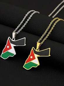 1pc Map Flag Stainless Steel Pendant Necklace, Vintage Travel Flag Necklace For Men And Women Couple Necklace