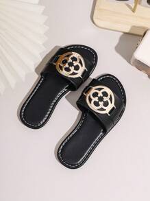 2025 New Summer Girls Sandals Flat Non-Slip Casual Fashion Versatile Strap Slippers - Black - View 7