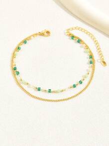 1 件手工多层彩色串珠脚链，波西米亚假日风格女士沙滩脚饰（手工制作，珠子数量和颜色随机） - 多色LNJ0286-1 - 查看 4