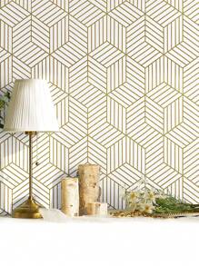1 rol wit basis goud geometrisch 3D-effect behang, waterdicht, hittebestendig behang, keuken- en badkamermuursticker, formaat: 45,5 x 99,5 cm. Kamerdecoratie Woondecoratie Muurdecoratie Badkamerdecoratie Slaapkamerdecoratie Kamerdecoratie Spullen Woonkamerdecoratie Huisdecoratie Woondecoratie Woonkamer Muurkunst Stickers Muurstickers