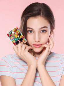 1 件千禧女孩口号系列化妆镜，可折叠轻薄便携式手持镜，PU 皮套，不锈钢金属真空电镀，适合所有场合和所有人，可折叠方形口袋镜 - 彩色 - 查看 4