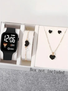 Set Of 5 Elegant Ladies Digital Electronics Watch + Necklace Bracelet Earrings Jewelry Set Halloween Gift Christmas Gift Girl Gift Birthday Gift School Life Best Gift