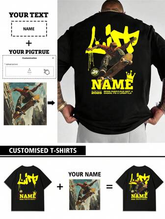 Customized Personalized Photo T-Shirt For Men, Customize Your Text And Photo, Customize Your Name, Customize Selfie/Baby/Friend/Idol/Couple/Family/Party/School/Sports/Pet Love Photos Printing, Logo/Business/Company Event Uniform, Birthday Gift