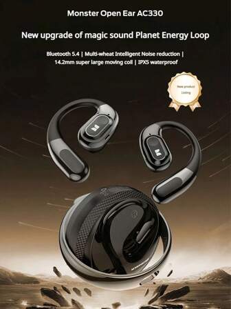  Monster AC330 TWS 耳机 OWS 无线耳机带麦克风通话降噪耳塞 8 小时播放时间运动