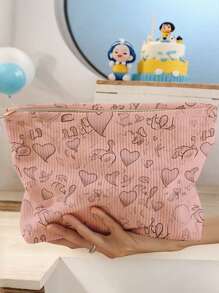 1pc Heart, Strawberry, Bow Print Cosmetic Bag Travel Pouch, Suitable For Beach, Swimming Pool, Swimsuit And Travel Storage Pouch, Makeup Bag, Cosmetics Bag, Vacation Organizer, Large Capacity Toiletry Bag, For Lipstick, Brush, Skincare, Phone, Coins, Small Items, Multipurpose Use For Home, Gifts, Vacation And Holidays, Teenage Toiletry Organizer, School Makeup Bag, Back To School Supplies, Cosmetics And Toiletries Storage, School Supplies, Storage Bag, Room Essentials - Multicolor - View 3