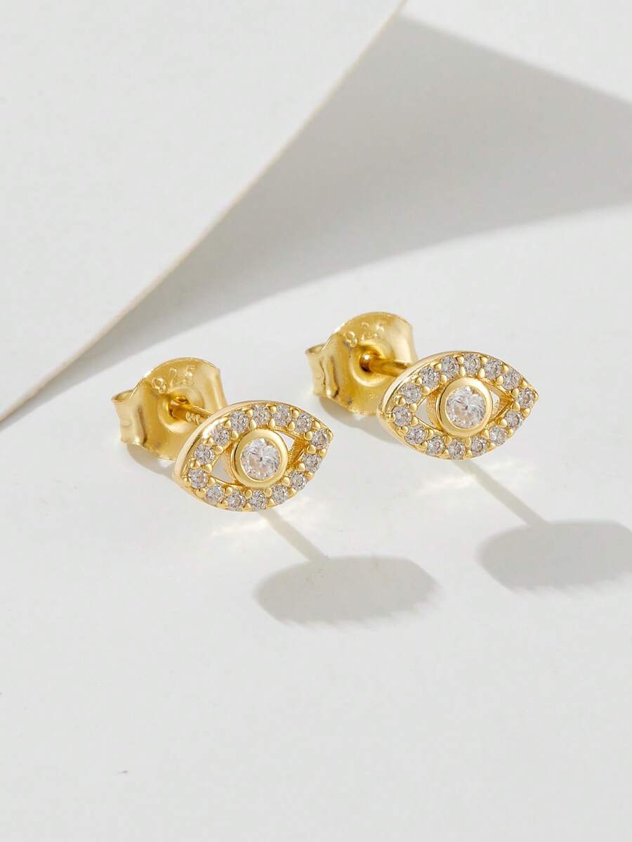 1 Cặp Hoa tai mắt quỷ bằng bạc Sterling S925, Hoa tai đính đá Zirconia sang trọng dành cho nữ - Vàng - Xem 1