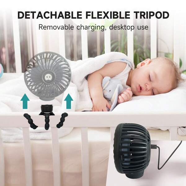 BOOQIBOY 1 Stück Booqiboy Baby Kinderwagen Ventilator, süße Oktopus Form, ABS & Silikon hautfreundliches Material, flexibler Stativclip, 3 Geschwindigkeitsstufen, drehbar tragbarer Handventilator, batteriebetrieben, aufladbar, geeignet für Kinderwagen, Autositz, Kinderbett, Fahrrad, Laufband