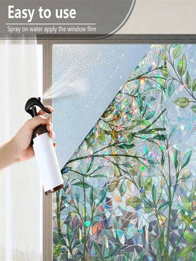 1Roll Window Film Rainbow Window Privacy Film Stain Glass Window Cling 3D Decorative Stickers For Glass Doors, Sun Blocking Static Cling Window Cover, Non-Adhesive Room Decor Home Decor Wall Decor Bathroom Decor Bedroom Decor Room Decoration Stuff Living Room Decor House Decor Home Decor Living Room Wall Art Wall Paper Personalised Stickers