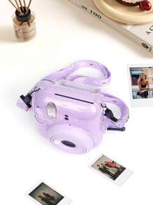 Mini 12 Instant Photo Bag With Glitter Crystal Shell Kit - Protective Case, Creative Stickers, Neck Strap 3 In 1 Set, Anti-Fall Anti-Scratch