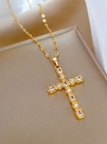 1 件别致的全氧化锆吊坠项链，时尚，自己佩戴或送给朋友和家人爱人的精美礼物（无盒子） - 金黃色 - 查看 8