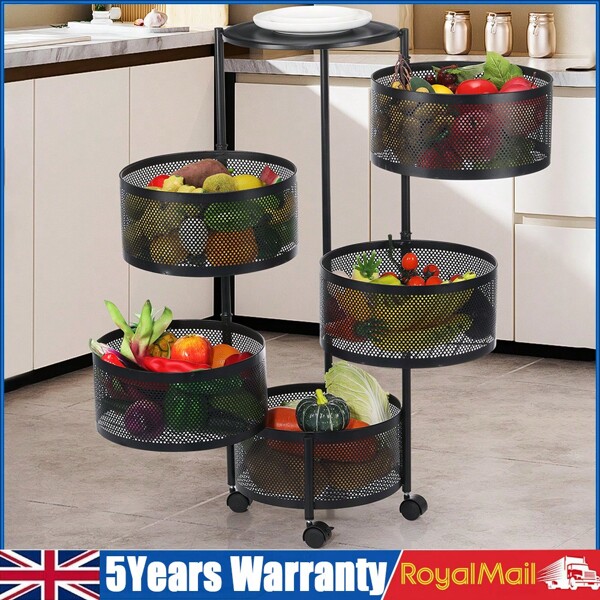 OYAJIA 6-Tier Round Rotating Kitchen Storage Cart: Space-Saving With 5 Circular Rotating Shelves. Ideal For Vegetables, Fruits & Kitchen Essentials. Mobile, Versatile & Perfect For Corner Organization