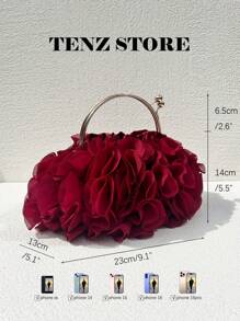 Women Elegant Large-Capacity Burgundy Floral Pleated Satin Evening Clutch Party Bag Purse Handbag– Chic Chiffon Petal Handbag With Chain Strap, Fits ProMax Size Phone & Essentials, Perfect For Bride, Weddings, Dates, Proms, Sorority Formals, Graduation Parties, Spring Galas, Weddings, Cocktail Events, And Special Occasions, Prom Bag For Party