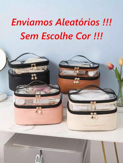 Ahania Necessaire Camada Dupla Divisória Dupla Organizador Maquiagem Transparente A Prova De Água Portátil Para Viagem Higiene Pessoal Grande Capacidade