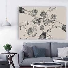 Framed Bar Canvas Wall Art Black And White Poster Champagne Picture Bar Cart Decor Aesthetic Cocktail Alcohol Drinks Cheers Sketch Prints For Apartment Kitchen - 框架 - 查看 4