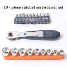 11 件/20 件迷你棘轮螺丝刀套装，1/4 英寸高扭矩直角棘轮扳手、偏置螺丝刀和钻头，适用于狭窄空间 - 黑色 - 查看 1