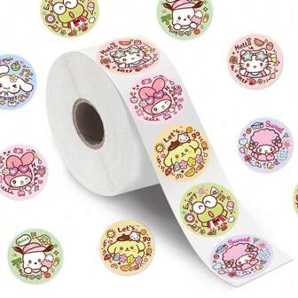  500PCS/卷混合Sanrio可爱动漫卡通贴纸Kuromi Hello Kitty Cinnamoroll标签贴纸卡哇伊礼物游戏标签DIY礼物密封标签装饰用品趣味礼物