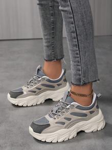 Women's Retro Casual Sports Shoes, Fashion Minimalist Platform Thick Sole Chunky Sneakers