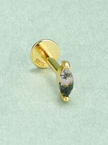 1 pieza Pendientes de plata de ley 925 con ágata de musgo natural para mujer, pendientes minimalistas de encaje plano para boda, fiesta, novia y joyería fina