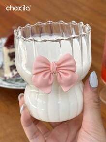 choxila 1 pieza Taza para bebida fría con lazo rosa, taza para matcha, taza de café resistente al calor, taza de vidrio de borosilicato, taza de grano vertical, taza para hacer té