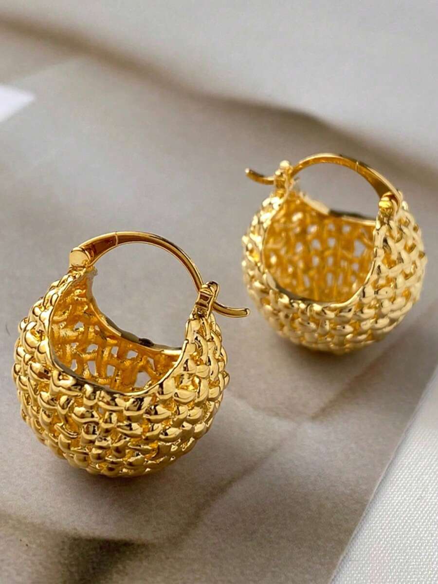 1 Cặp Hoa tai vòng tròn kim loại, Hoa tai đinh tán thiết kế cá nhân hóa mới của Hàn Quốc dành cho phụ nữ - Vàng - Xem 1