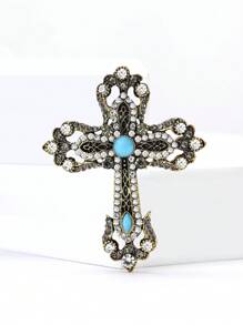 Vintage Rhinestone Cross Brooch For Women Dress Suit Pin Accessories Party Banquet Gift - Cross - View 1